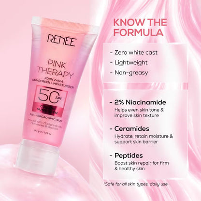 RENEE Pink Therapy PDRN 2-In-1 Sunscreen + Moisturizer In-Vivo Tested SPF 50 PA+++