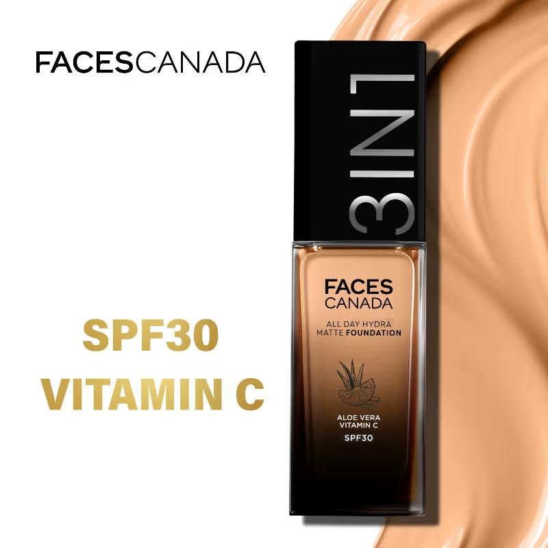Faces Canada 3In1 All Day Hydra Matte Foundation + Moisturizer + SPF 30
